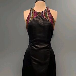 Vintage Lillie Rubin Embroidered Racer Back Satin‎ Evening Gown